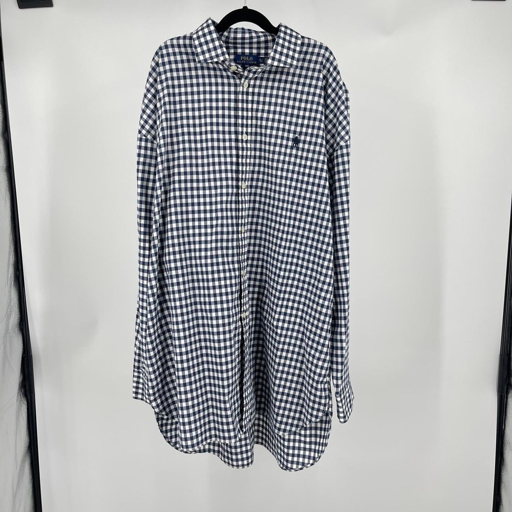 Polo Ralph Lauren Women's Gingham Button Down Shirt XL Boyfriend Fit Preppy Work